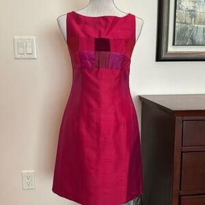 Kay Unger Crushed Red Silk Sleeveless Dress Size 2